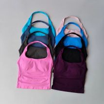 Cuello Halter a prueba de golpes deporte palangre Top con tiras chaleco con cuello Halter soporte medio Yoga gimnasio entrenamiento sin costuras Fitness deporte sujetador