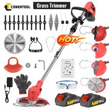 Tosaerba elettrico a batteria CONENTOOL 21V con 2 batterie e 4 tipi di lame Tagliaerba da giardino Strumento per diserbo per falciare prati