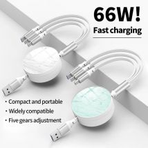 3-in-1-USB-Schnellladekabel, einziehbar, 6 A/66 W, Typ C, Ladekabel, Datenkabel für iPhone, Xiaomi, Huawei, Oppo, POCO-Draht
