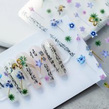 1 Stück 5d Retro Note Nagel Sticke chinesischen Stil geprägt Bambus Wald Lotus Charakter selbst klebende Nail Art Dekoration Aufkleber