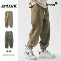 Vintage Mode Brief Herren Cargo hose klassische Taille Kordel zug Straße lässig Bewegung Krawatte Füße All-Match männliche Hose