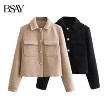 BSAY Damen-Herbst-Neue Kollektion 2025, alter Geld-Wind-Mantel, Flip-Tasche, einreihig, Metallknopf, Flip-Kragen, Jackenmantel