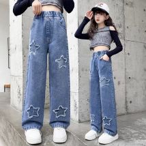 2-12 Jahre Frühling Herbst Mädchen Jeans Pentagramm Dekoration Lange Denim Hosen Für Kinder Kinder Outdoor Tragen Gerade Hosen