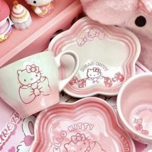 Sanrio Keramik Hello Kitty Joint Kaffeetasse Untertasse Niedliches Cartoon Kitty Girl Kawaii Home Afternoon Tea Utensilien Kit Geburtstagsgeschenk