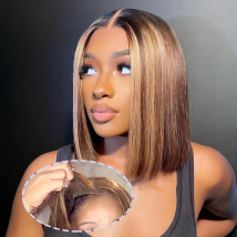 Tragen Und Gehen Kleberlose Perücke Echthaar Ombre Highlight Bob Perücke Echthaar Für Frauen 6x4 Gerade Spitze Verschluss perücken Echthaar