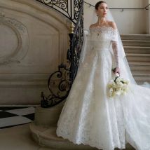 Charmantes Hochzeitskleid mit U-Boot-Ausschnitt und langen Ärmeln, elegant, maßgeschneidert, A-Linie, Vestido De Novia, hochwertiges Brautkleid mit Spitze und Applikationen