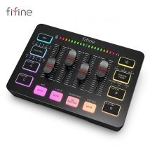 FIFINE Gaming Audio Mixer, 4-kanałowy mikser RGB do transmisji strumieniowej z interfejsem mikrofonu XLR, do gier głosowych, podcastów, AmpliGame SC3