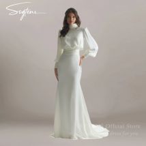 SSYTENS Angepasst Zivil Brautkleider Mit Langen Ärmeln Einfache Meerjungfrau Bräute Kleid High Neck Elegante Brautkleid Vestido De Noiva