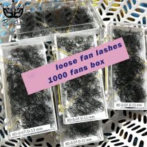1000 Fächerwimpern, lose Wimpernverlängerungen, dünner, spitzer Ansatz, vorgefertigte Wimpernfächer, mittlerer Stiel, scharfe russische Volumenwimpern 4D-12D