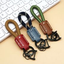 Genuine Leather Keychain Woven Rope Car Keyring Luxury Retro Bag Key Chain Ring for Men and Women