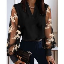 Herbst Winter 2024 Mode Sexy V-ausschnitt Spitze Langarm Shirt Für Frauen Tops Bluse Elegante Weibliche Büro Pendler Casual Tops