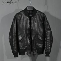 2020 neue Echtem Leder Jacke Männer Kurze Vintage männer Schaffell Mantel Frühling Herbst Motorrad Bomber Flug Jacke Mann KJ5326