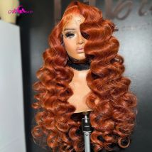 Ingwer Orange Braun Lose Tiefe 180 Dichte Echthaar 13X6 Lace Front Perücken Transparente Spitze 34 36 Zoll Brasilianisches Haar Für Frauen