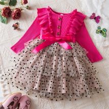 2–6 Jahre Partykleid für Kinder, Mädchen, rosa Prinzessinnenkleid für Mädchen, 2022, neue Langarm-Kleinkind-Mädchen-Kleider, Herbst-Baby-Kleidung