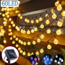 Luci a stringa a LED a globo di cristallo solare 60 LED 8 modalità di illuminazione IP65 Ghirlanda di Natale a luce fata per decorazioni per feste in giardino 1pz / 2pz