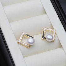 Trend natürliche Süßwasser-Ohrstecker aus 925er Silber mit Perlen für Damen, weiße Brautperlen-Ohrringe, Mutter, Frau, Geburtstagsgeschenk, Schwarz