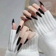 24 Stücke 3D Lange Mandel Falsche Nägel Rot Nude Ballett Stiletto Tragbare Künstliche Nägel MilkTea Farbe Gelee Volle Abdeckung Drücken auf Nagelspitzen