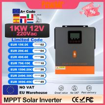 Inwertery solarnie-hybridowe PowMr 1kW EU 12V z czystym sinusoidą, sterowaniem MPPT i kontrolerem ładowania solarnego 80A, niskonapięciowe wejście paneli, napięcie wyjściowe.