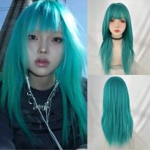 MSIWIGS Synthetische Lolita-Perücken für Damen, für Cosplay, Party, lange, gerade, grüne Halloween-Frisur