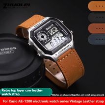 Retro-Uhrenarmband aus Rindsleder, komplett aus Metallgehäuse für Casio AE1200 AE-1200 AE-1200wh AE1300 18 mm Vintage-Uhrenarmband, Edelstahlgehäuse