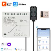 Mumubiz 7–32 V WiFi 4-Kanal-TH-Schalter mit DIN-Schiene, Tuya Smart Life APP, Temperatur- oder Feuchtigkeitssensor im Lieferumfang enthalten, funktioniert mit Alexa