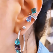 2025, funkelnde Bling-bunte CZ-Regenbogen-Gelb, Grün, Blau, Rot, Weiß, Schmuck für Damen, Charm-Mode, keine durchbohrten Tropfen-Cz-Ohrringe