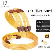 Ein Paar Hi-End-HiFi-Lautsprecherkabel, OCC, versilbert, flaches Lautsprecherkabel, Bananenstecker und Y-Spaten-Stecker, Audio-Audiophile-Kabel