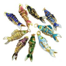 5 stücke wackeln wie echte Fisch chinesische Cloi sonne Mischfarben ca. 45mm weiß blau grün Karpfen Fisch Halskette Anhänger