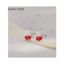 Uini-Tail 2019 new listing 925 Tibetan silver cute Santa Claus elk color earrings fashion trend sweet red drop glaze jewelry