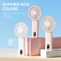 Handheld Ultra Slim MiniFan W10 |   Tragbarer Ventilator mit 4 Geschwindigkeiten |   Batterie % Display |   USB wiederaufladbar |   10 Stunden Laufzeit |   Kindersicherer