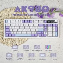 Teclado mecánico para juegos AJAZZ AK980, pantalla TFT de 2,9 cm, perilla de volumen, estructura de junta de 98 teclas, iluminación RGB, PR4 intercambiable en caliente