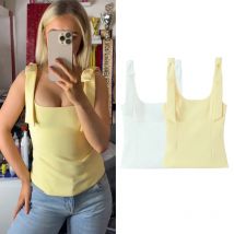 HXAO Yellow Crop Top Women Summer Sleeveelss Butterfly Top Woman Cuteore Bow White Camisole Top Backless Women's Tanks Top 088