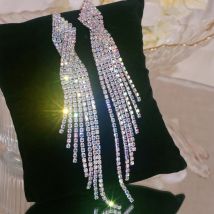Neue Lange Quaste Geometrische Tropfen Ohrringe für Frauen Glänzende Voller Strass Kristall Baumeln Ohrringe Erklärung Hochzeit Schmuck