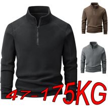 Plus Samtpullover Herren L-9XL Große Größe Winter Polar Fleece Stehkragen Halber Reißverschluss Langarm Einfarbiger Mantel Promo