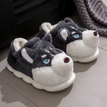 Men Home Cotton Slippers Cute Cartoon Dog Winter Warm Shoes For Couples Soft Plush Anti-slip Male Female Indoor Fluffy Slides