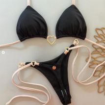 Sexy Halter Einfarbig Bikini Set Frauen Spitze-up Badeanzug Zwei-stück Dreieck Tanga Bademode Badeanzug Brasilianische Biquinis