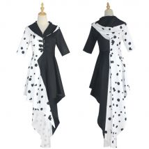 Hot Queen DeVil Cruella 101 Dogs Cos Spot Dress Anime 101 Dogs Cruella Cosplay Costumes Halloween Carnival Costumes Adult Women
