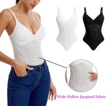 V-ausschnitt Spitze Tanga Body Frauen Sexy Shapewear Top Bauch-steuer Taille Trainer Body Shaper Abnehmbare Brust Pad Abnehmen Korsett