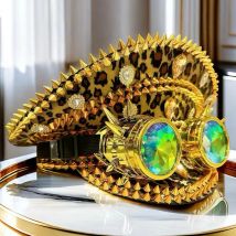 Leoparden muster Steampunk Kapitän Hut Punk Brille Gold Musik Festival Maskerade Militär kappe Kostüm Cosplay Accessoire Unisex