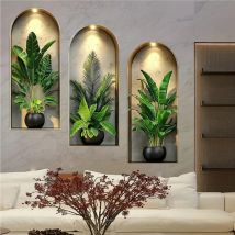 Adesivi murali piante acquerello 3D - Decorazione realistica di piante in vaso, foglie di vite autoadesive per la decorazione della parete della camera da letto del soggiorno