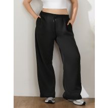 Fleece-Cargo-Jogginghose für Damen, gerade Bein-Jogginghose, Kordelzug, hohe Taille, weites Bein, Streetwear, Lounge-Outfits