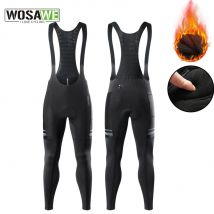 WOSAWE Pantaloni con bretelle da ciclismo in pile termico invernale da uomo Mountain Bike Calzamaglia lunga da ciclismo Pro Team Pantaloni lunghi da bici MTB imbottiti in gel