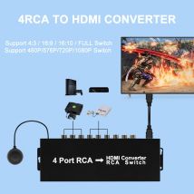 4-Port-AV-zu-HDMI-Konverter mit Scaler-Funktion und Bildschirmskalierung, RCA-zu-HDMI-Adapter für PS2X, BoX, N64, W, VS, VCR, STB, DVD