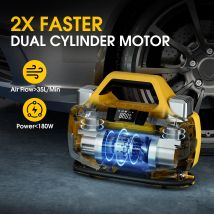 Compressore d'aria per pompa d'aria cablata ad alta potenza a doppio cilindro Carsun per SUV RV Mountain bike Gonfiaggio rapido con illuminazione Digita
