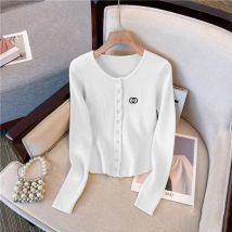 YuooMuoo Chic Mode Gestrickte Tops 2024 Herbst Y2K Stickerei einreiher Pullover Tops Streetwear Damen Strickjacken Shirts