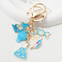 Cartoon Messbecher Mikroskop Molekül Emaille Schlüsselanhänger Wissenschaftliche Werkzeuge das beste Geschenk für Wissenschaftler Freunde Handgefertigter Schmuck