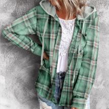 Autumn and winter new hoodie breasted temperament casual shirt coat loose long-sleeved plaid cardigan