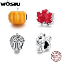 WOSTU Pumpkin Charms 925 Sterling Silver Orange Enamel Beads Fit Original Bracelet Necklace Pendant Halloween Jewel;ry CTC333
