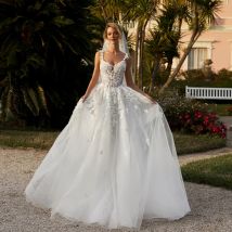 Romantische zwei Träger Sweetahrt Spitze Applikation Perlen Brautkleid A-Linie Brautkleider nach Maß 2026 Vestido De Noiva
