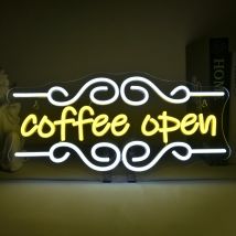 Kaffee offenes Neonschild, dimmbar, warmweiß, LED-Leuchtschild für Unternehmen, USB-Wandkunst, Dekor für Café, Bar, Restaurant, Salon